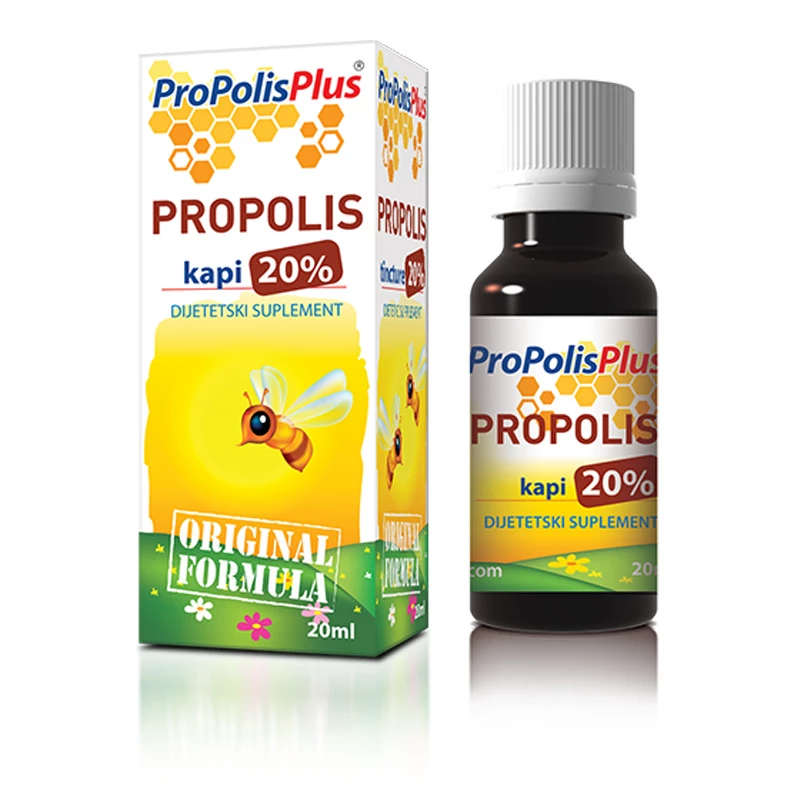 <span>Propolis kapi 20%</span><br> za virusne i bakterijske infekcije, simptomi prehlade i gripa, infekcije disajnih puteva, upala grla i ždrela, jačanje imuniteta, površinske rane