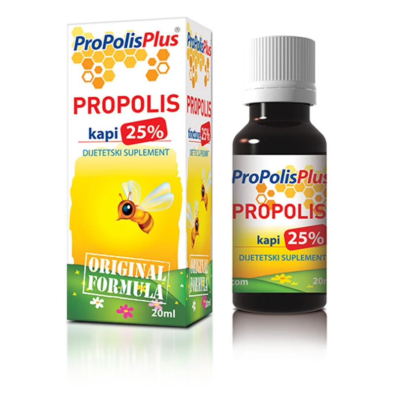 <span>Propolis kapi 25%</span><br> za virusne i bakterijske infekcije, simptomi prehlade i gripa, infekcije disajnih puteva, upala grla i ždrela, jačanje imuniteta, površinske rane