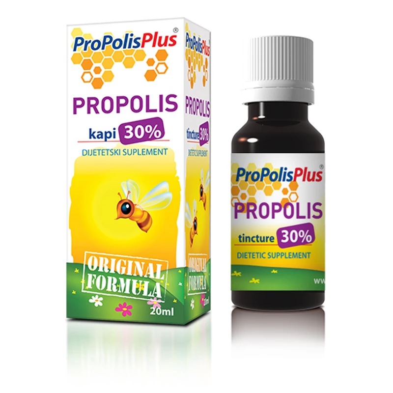 <span>Propolis kapi 30% </span><br>za  virusne i bakterijske infekcije, simptomi prehlade i gripa, infekcije disajnih puteva, upala grla i ždrela, jačanje imuniteta, površinske rane