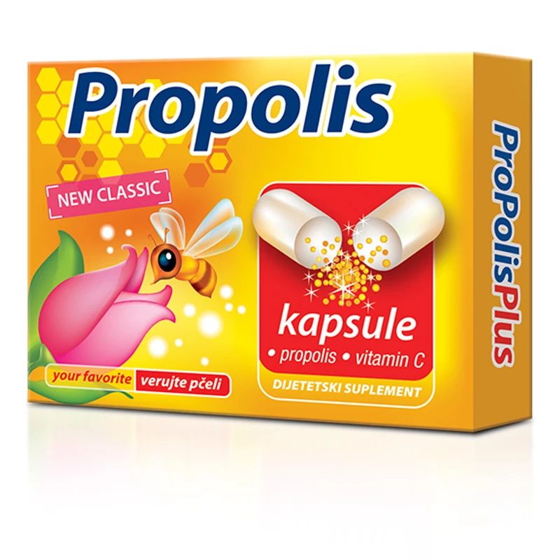 <span>PROPOLIS KAPSULE</span><br>za sprečavanje upalnih procesa, simptome prehlade i gripa, virusne i bakterijske infekcije, upalu grla i ždrela, jačanje imuniteta, infekcije disajnih puteva